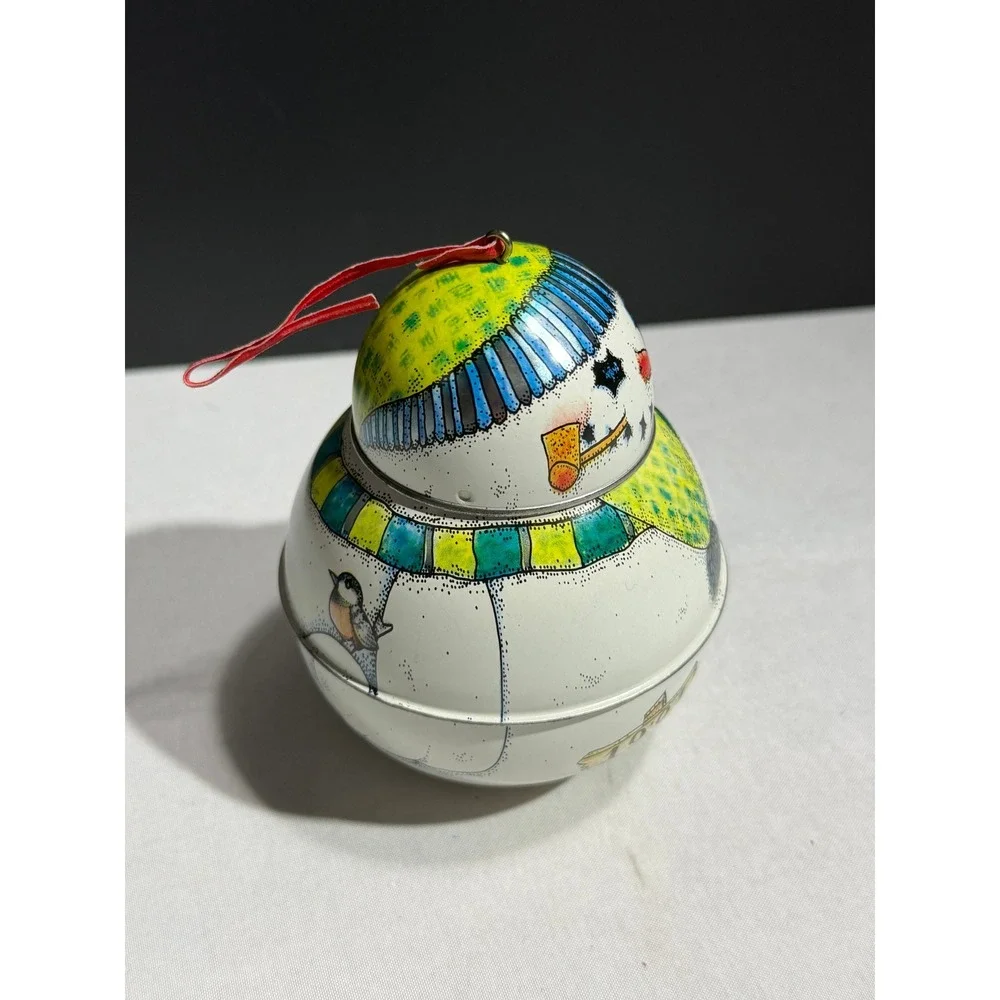 Vintage 1991 Hallmark Snowman Metal Tin Christmas Ornament Keepsake Box